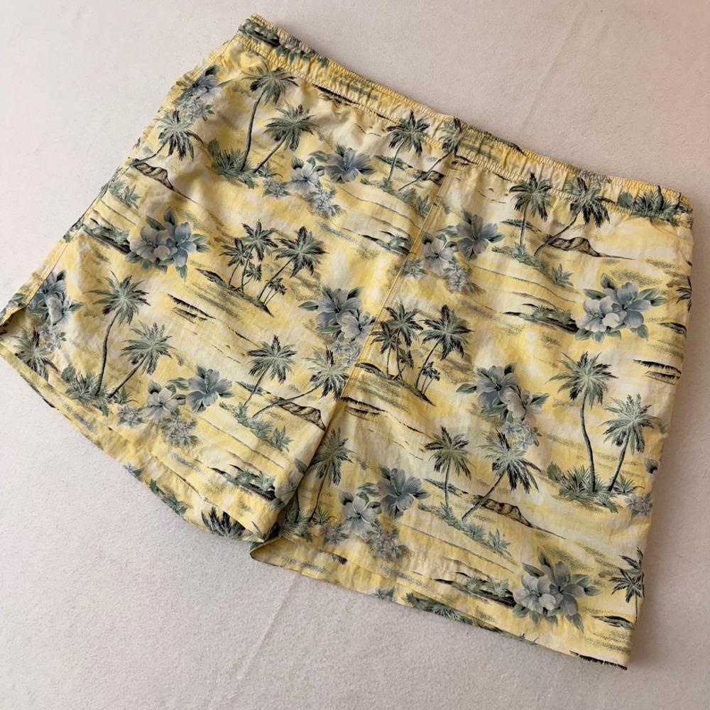 Tommy Bahama Mens XL Swim Trunks Yellow Tropical Palm Tree Floral Nylon Shorts‎